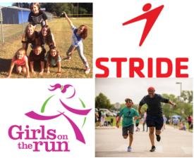 Girls on the Ride and Stride logos with youth running 